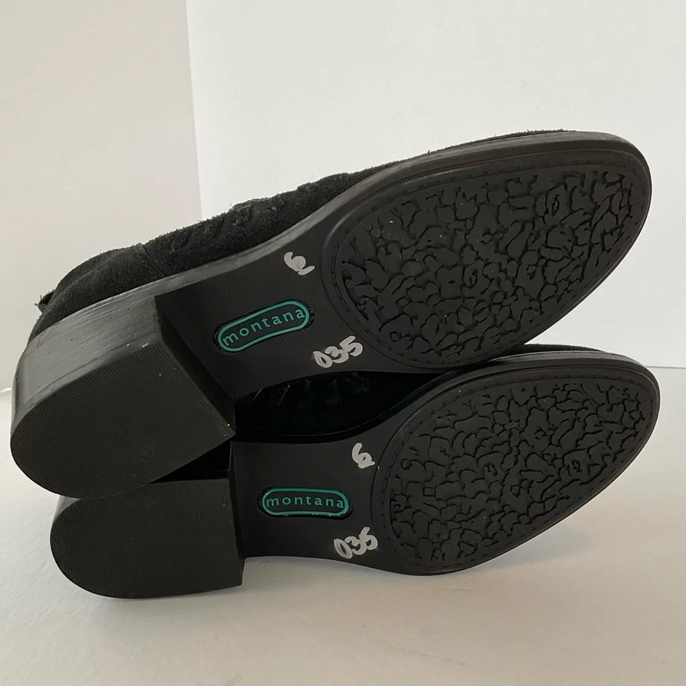 Montana Black Suede Leather Booties‎ Slip On Western Shoes Size 6M 6